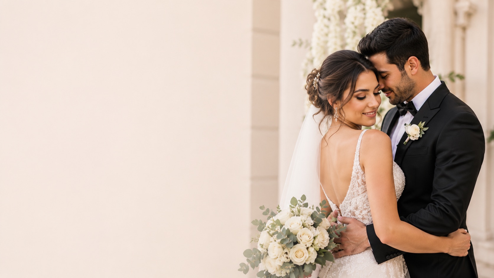 Novia con peinado recogido el día de su boda